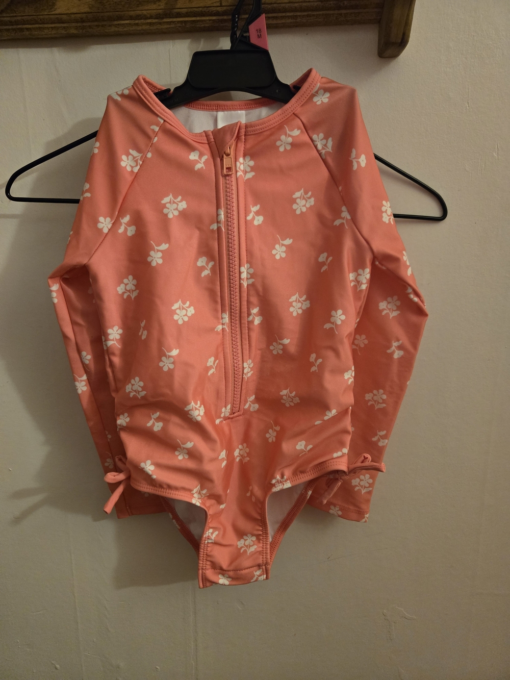 Cat & Jack Coral Long-Sleeve One-Piece Swimsuit with White Floral